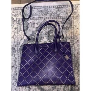 Michael Kors Purple Studded Leather Satchel Handbag Crossbody Strap